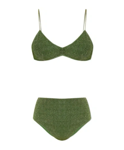 Oseree Metallic Effect Bikini Set In Green