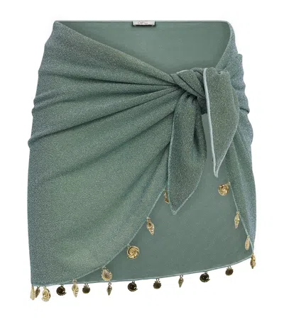 Oseree Oséree Metallic Embellished Lumière Mini Pareo Skirt In Green