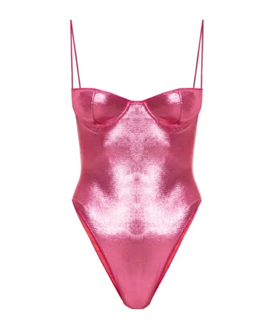 Oseree Metallic-finish Swimsuit In Pink