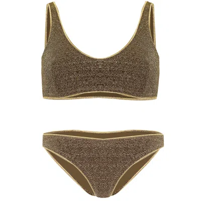 Oseree Metallic Gold Bikini Set In Brown