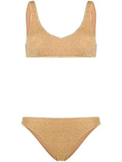 Oseree Metallic Lurex Bikini Set In Gold