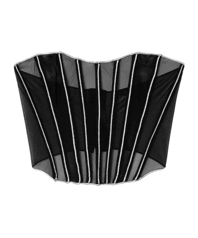 Oseree Metallic Mesh Corset Top In Black