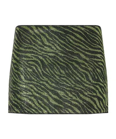 Oseree Animalier Metallic Stretch-knit Mini Skirt In Green