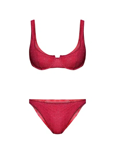 Oseree Metallic-effect Bikini In Red