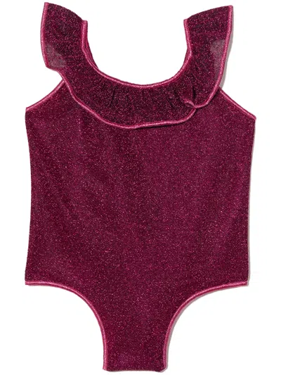 Oseree Babies' Metallic-effect Ruffled Swimsuit In Pink