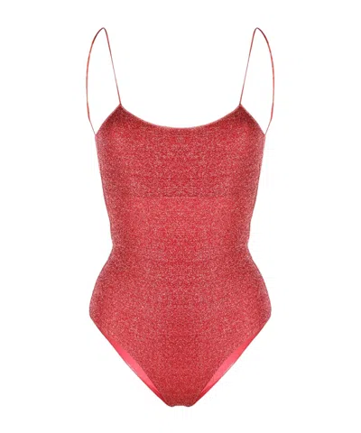 Oseree Metallic-effect Swimsuit In Red