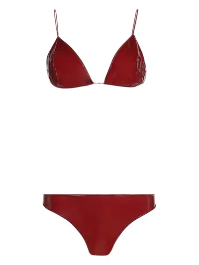 Oseree Microkini Patent Finish Bikini Set In Red