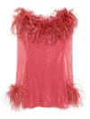 Oseree Feather-trim Mini Dress In Red