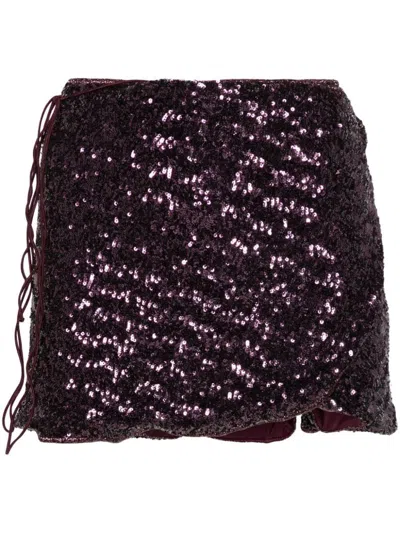 Oseree Sequinned Wrap Mini Skirt In Pink & Purple