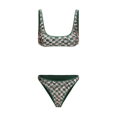 Oseree Sequin-embellished Bikini In Green