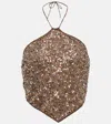 Oseree Netquins Sequined Halterneck Top In Brown