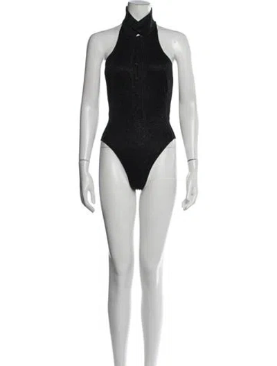 Pre-owned Oseree Nylon Halterneck Bodysuit In Green/metallic