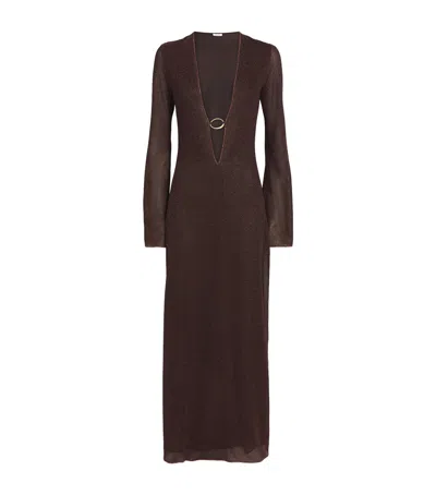 Oseree O-ring Lumière Kaftan Maxi Dress In Brown