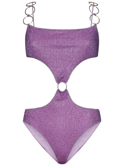 Oseree One-piece Swimsuit In Wisteria Lamé Fabric In Light Purple