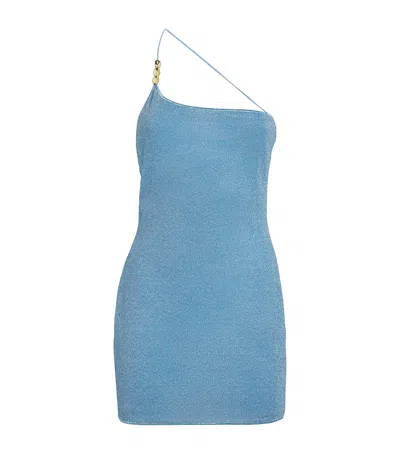 Oseree One-shoulder Lumière Mini Dress In Blue