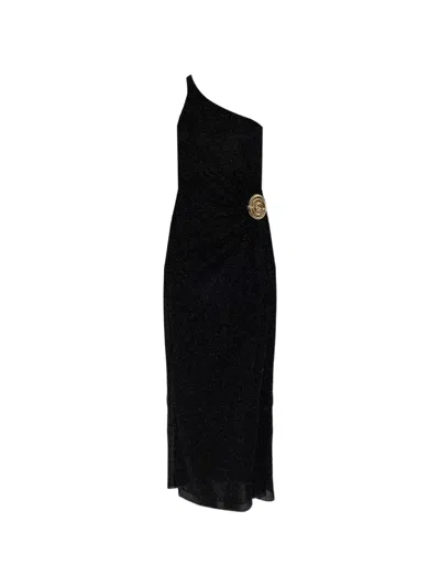 Oseree One-shoulder Lurex-thread Maxi Dress In Black