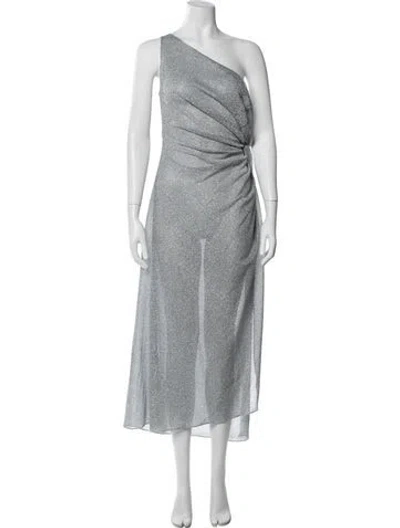 Pre-owned Oseree One-shoulder Midi Length Dress In Gray
