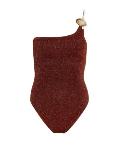 Oseree One-shoulder One-piece Swimsuit In Brown