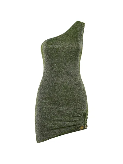 Oseree One-shoulder Ruched Dress In Green