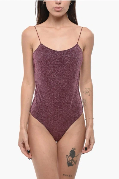 Oseree Open Back Lurex One Piece Swimsuit In Brown