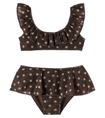 Oseree Osemini Lumière Polka-dot Ruffled Bikini In Brown