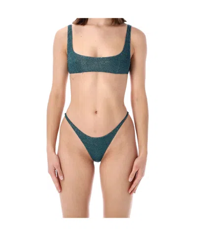 Oseree Osree Lumiere Two-piece Giltter Bikini Set In Brown