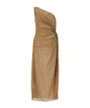 Oseree Toffee Lumiere One-shoulder Midi Dress In Brown