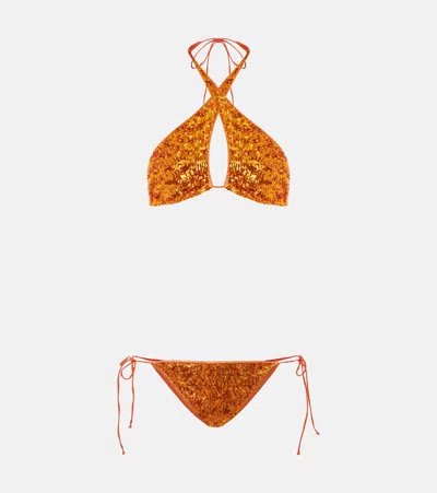 Oseree Pailettes Bikini In Orange