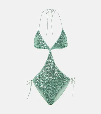 Oseree Pailettes Cutout Swimsuit In Blue
