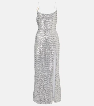 Oseree Pailettes Sequined Maxi Dress In Grey