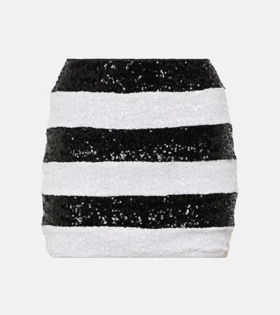 Oseree Pailettes Striped Miniskirt In White