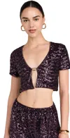 Oseree Embellished O-clasp Crop Top In Plum