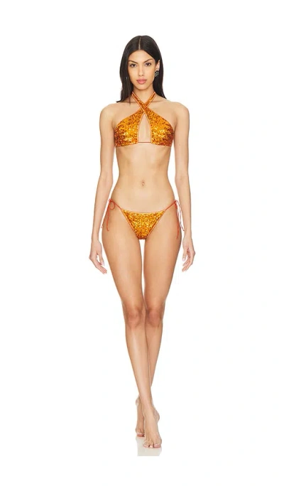 Oseree Paillettes Crossed Bikini In Orange