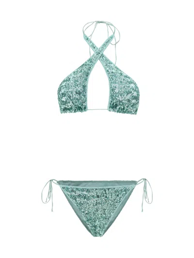 Oseree Paillettes Crossed Swimsuit In Aqua