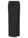 Oseree Shiny Slit Mid-length Midi Skirt In Brown