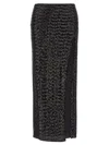 Oseree Shiny Slit Mid-length Midi Skirt In Brown