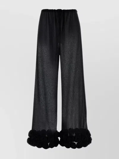 Oseree Pant Wide-leg Floral Embellishments In Black