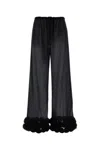 Oseree Feather-trimmed Velvet Wide-leg Pants In Black