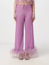 Oseree 'lumière Plumage' Violet Pants With Feathers And Drawstring In Polyamide Blend Woman In 紫色