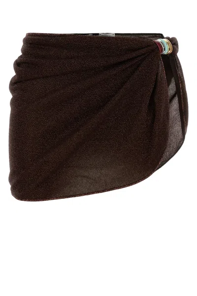 Oseree Stretch Nylon Sarong Asymmetric Hem Sheer Ring In Brown