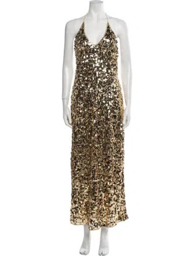 Pre-owned Oseree Patterned Long Dress In Gold