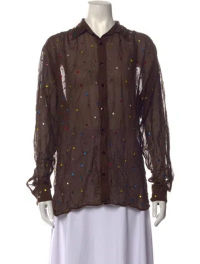 Pre-owned Oseree Patterned Long Sleeve Top In Brown