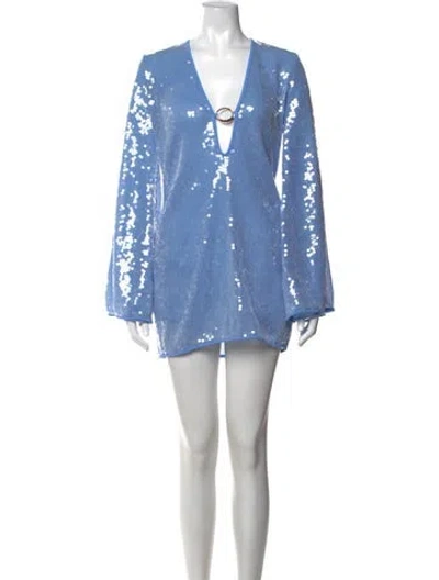 Pre-owned Oseree Patterned Mini Dress In Blue