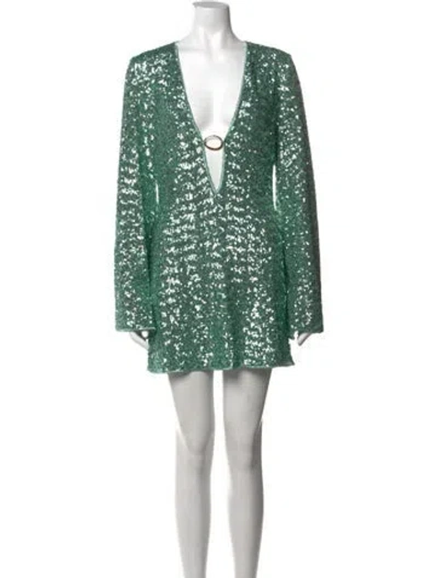 Pre-owned Oseree Patterned Mini Dress In Green