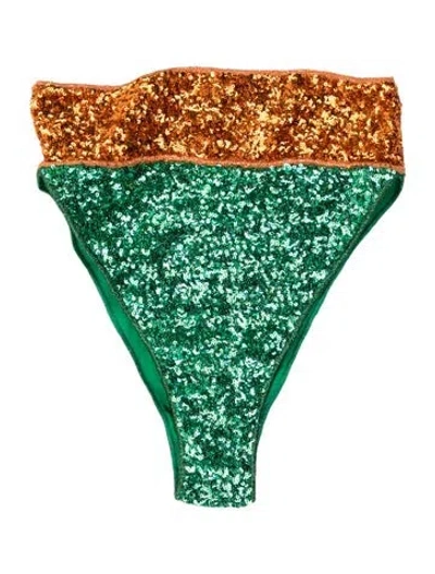 Pre-owned Oseree Patterned Sequin Embellishments Bottoms In Green