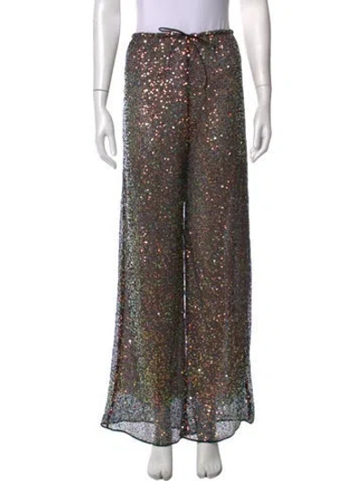 Pre-owned Oseree Patterned Wide Leg Pants In Black