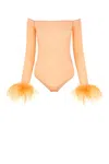 Oseree Feather Transparent Mesh Bodysuit Underwear And Body Pink In Peach