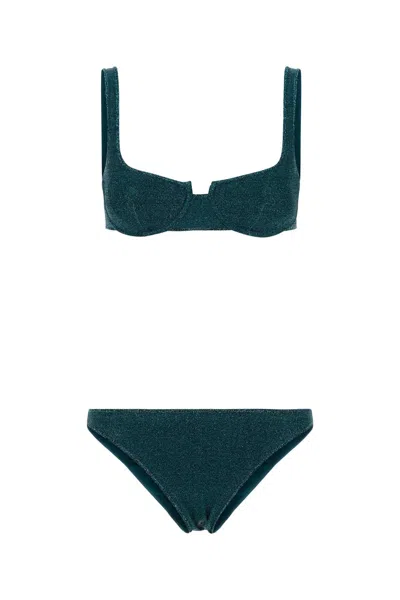 Oseree Petrol Blue Nylon Blend Bikini In Green