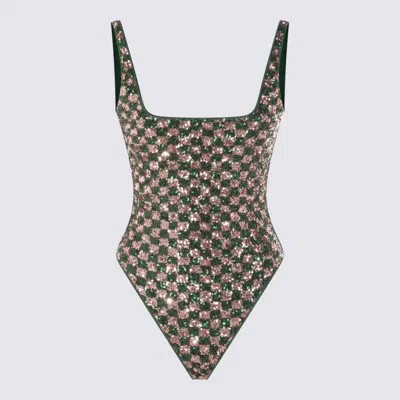 Oseree Pink And Green Beachwear In Brown