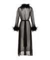Oseree Plumage Feather-trimmed Chiffon Robe In Black
